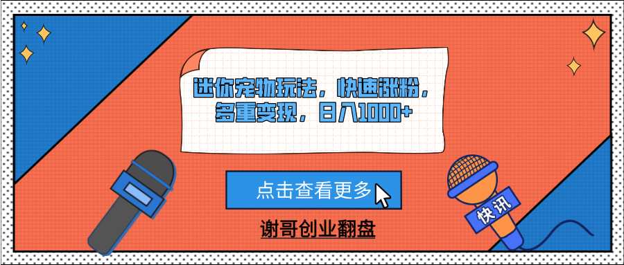迷你宠物玩法，快速涨粉，多重变现，日入1000+-百盟网