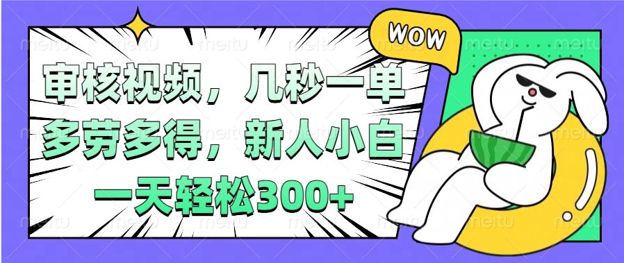 视频审核项目，几秒一单，多劳多得，新人小白一天轻松300+-百盟网