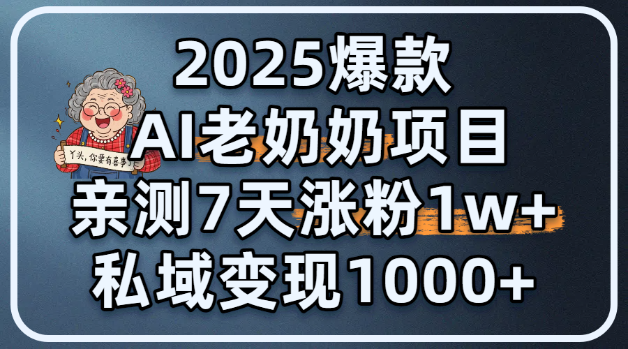 2025爆款 AI 老奶奶项目：亲测 7 天涨粉 1W+，私域变现 1000+-百盟网