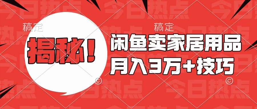 揭秘！闲鱼卖家居用品月入3w技巧-百盟网