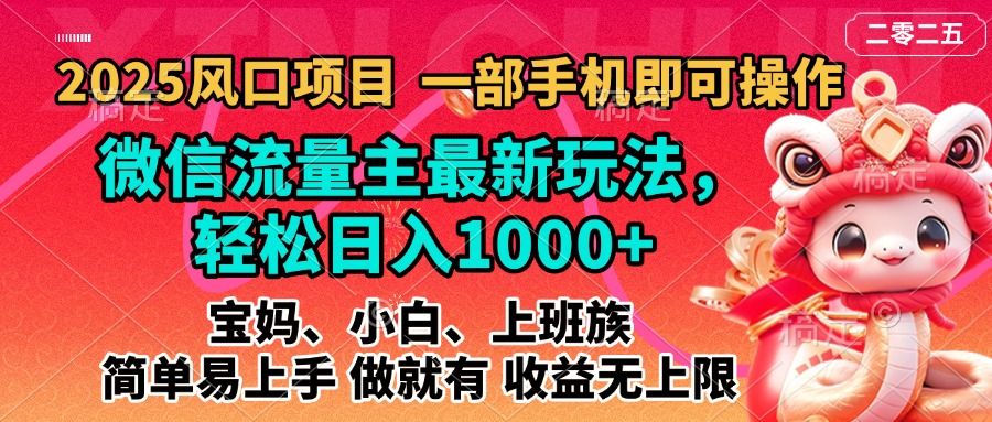 2025蓝海风口项目，微信流量主最新玩法，轻松日入1000+，简单易上手，做就有 收益无上限-百盟网