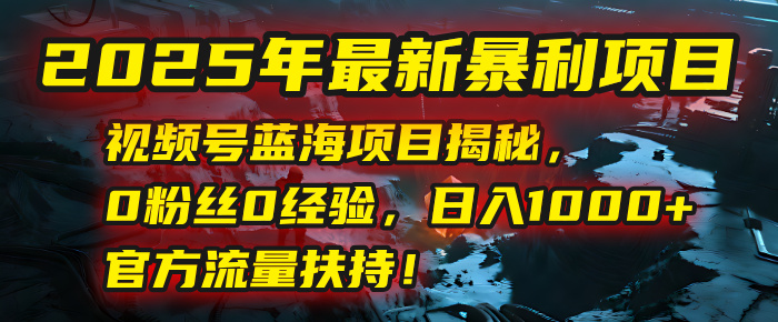 2025年最新暴利项目：视频号蓝海项目揭秘，0粉丝0经验，日入1000+，官方流量扶持！-百盟网