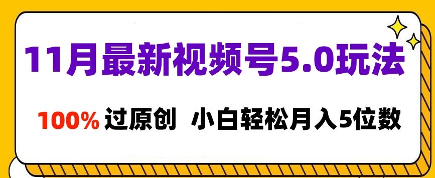 11月最新视频号5.0玩法，100%过原创，小白轻松月入5位数-百盟网