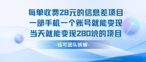 每单收费28米的项目单日能变现280左右 一部手机一个账号就能变现-百盟网