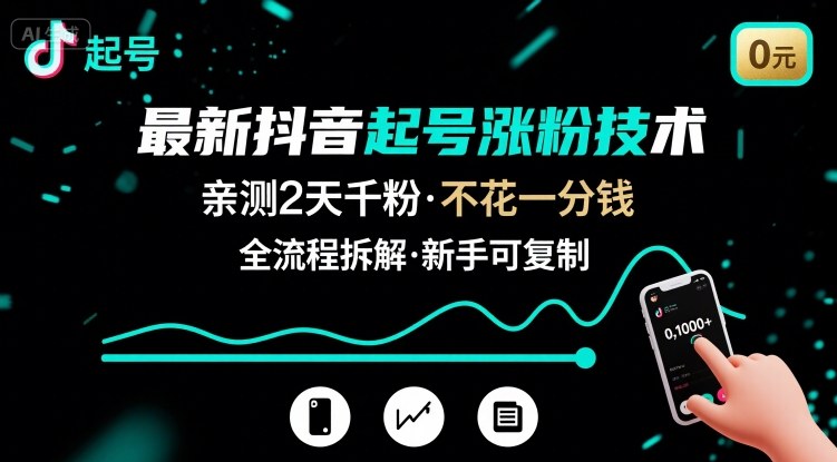 最新抖音起号涨粉技术，亲测2天千粉，不花一分钱，全流程拆解-百盟网