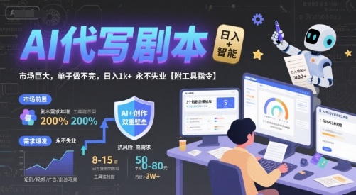 AI代写剧本，市场巨大，单子做不完，日入1k+ 永不失业【附工具指令】-百盟网