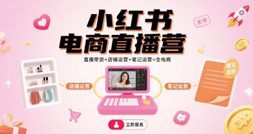 小红书电商直播营，直播带货+店铺运营+笔记运营=全电商-百盟网