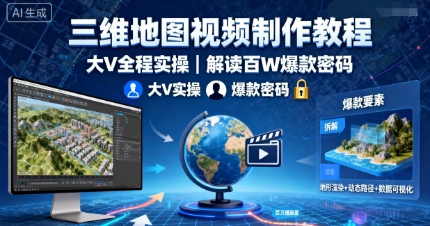三维地图视频制作教程，大V全程实操，解读百W爆款密码-百盟网