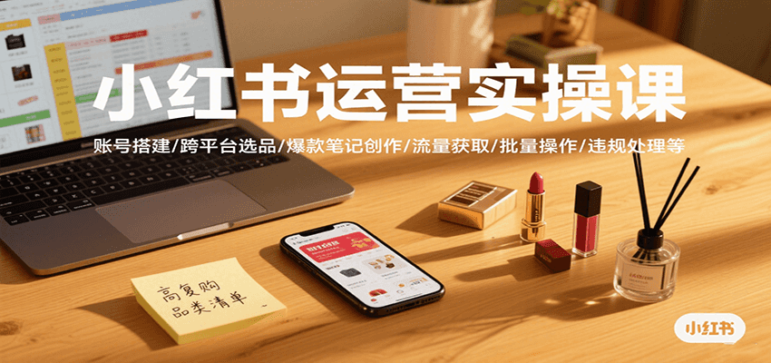 小红书运营实操课，账号搭建/跨平台选品/爆款笔记创作/流量获取/批量操作/违规处理等-百盟网