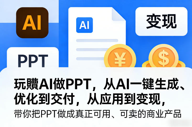 玩賺AI做PPT，从AI一键生成、优化到交付，从应用到变现，带你把PPT做成真正可用、可卖的商业产品-百盟网