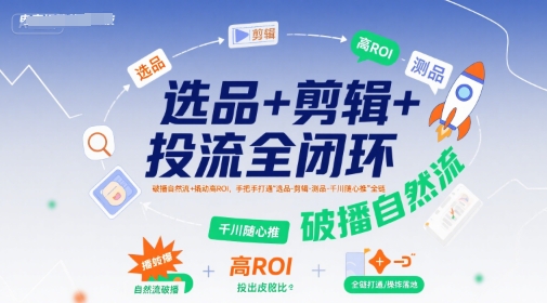 选品+剪辑+投流全闭环，破播自然流+撬动高ROI，手把手打通“选品-剪辑-测品-千川随心推”全链-创圈网