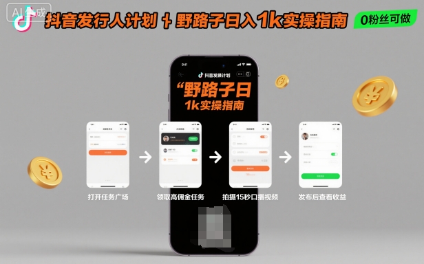 抖音发行人计划全新野路子玩法，随时随地，只要有手机，就能操作，日入1k+【揭秘】-百盟网