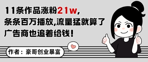 11条作品涨粉21W，条条百W播放，流量猛就算了，广告商也追着给钱-百盟网