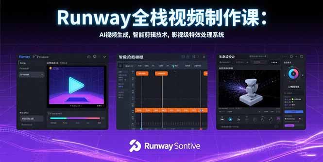 Runway全栈视频制作课：AI视频生成，智能剪辑技术，影视级特效处理系统-牵机网