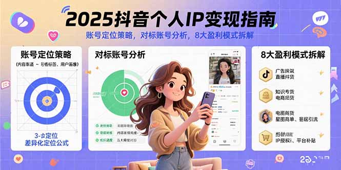 2025抖音个人IP变现指南，账号定位策略，对标账号分析，8大盈利模式拆解-百盟网