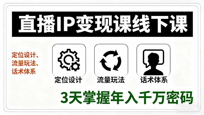 直播IP变现课线下课，定位设计、流量玩法、话术体系，3天掌握年入千万密码-百盟网