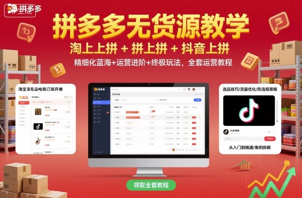 拼多多无货源教学，淘上拼+拼上拼+抖上拼，精细化蓝海+运营进阶+终极玩法，全套运营教程-百盟网