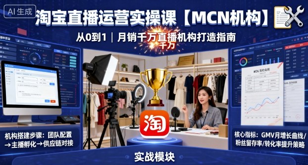 淘宝直播运营实操课【MCN机构】，从0到1做一家月销千W的直播机构-百盟网