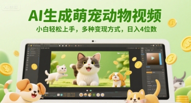 AI生成萌宠动物视频，小白轻松上手，多种变现方式，日入4位数-百盟网