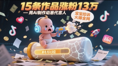 用AI制作幼崽代言人，宝宝的控诉火爆全网，15条作品涨粉13W，单号月入5位数实操教程-百盟网