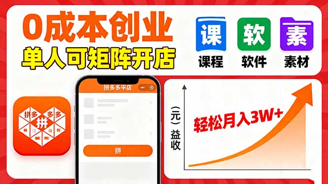 拼多多虚拟电商，0成本，单人可矩阵开店，轻松月入3W+-百盟网