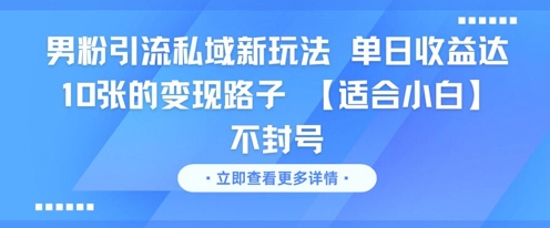 男粉引流私域新玩法，单日收益达10张的变现路子 【适合小白】不封号-百盟网