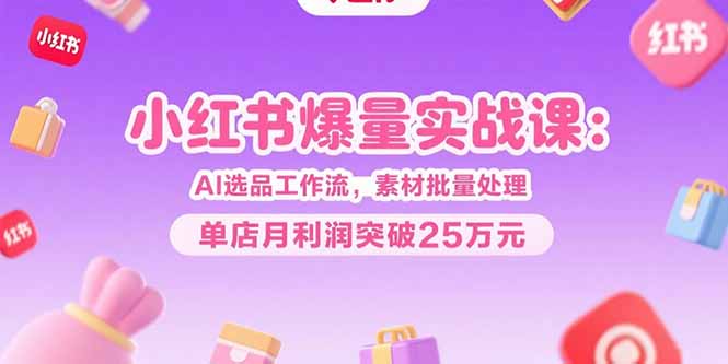 小红书爆量实战课：AI选品工作流，素材批量处理，单店月利润突破25万元-亮哥分享