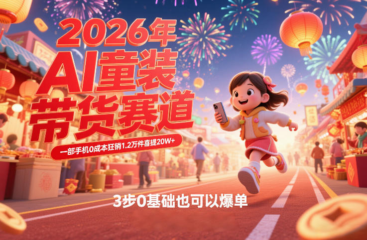 AI童装新春带货赛道，一部手机0成本狂销1.2万件喜提20W+，3步0基础也可以爆单-百盟网