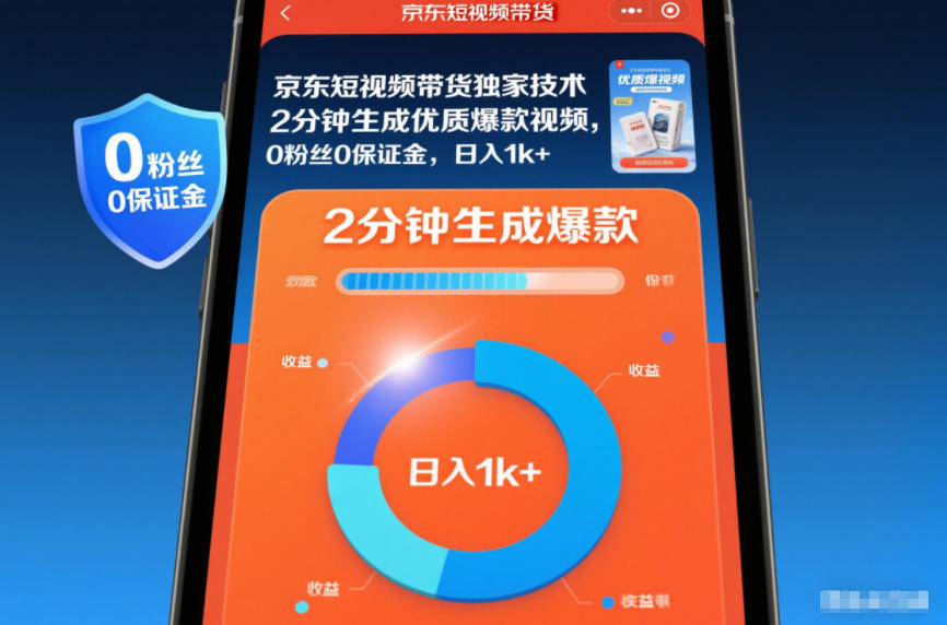 京东短视频带货独家技术,2分钟生成一条优质爆款视频,0粉丝0保证金,日入1k+【揭秘】-百盟网