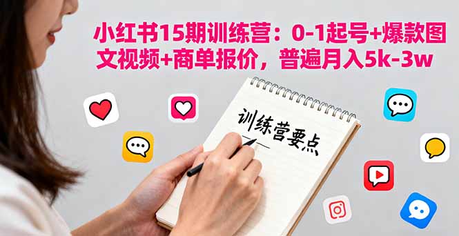 小红书15期训练营：0-1起号+爆款图文视频+商单报价，普遍月入5k-3w-百盟网