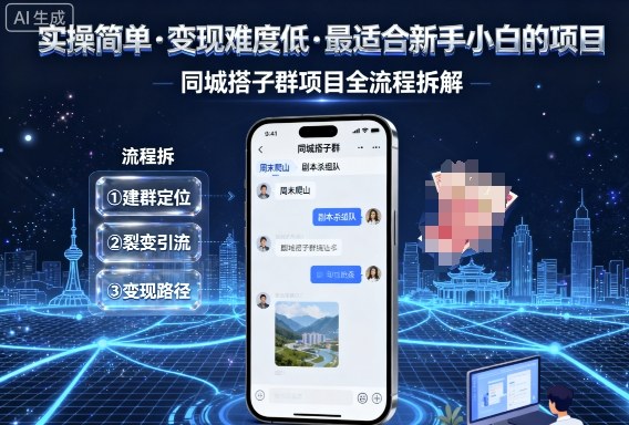 实操简单，变现难度低，最适合新手小白做的项目，每天轻松收入3张，同城搭子群项目全流程拆解-百盟网