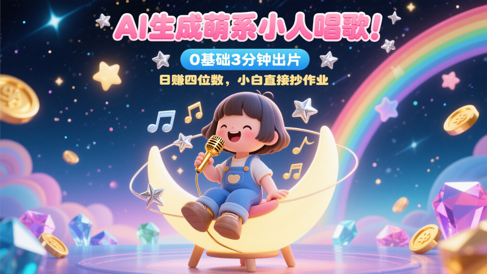 AI生成萌系小人唱歌！0基础3分钟出片，28个作品涨粉9万，日赚四位数，小白直接抄作业-创盟网