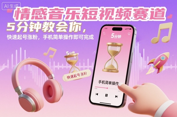 情感音乐短视频赛道,5分钟教会你,快速起号涨粉,手机简单操作即可完成-百盟网