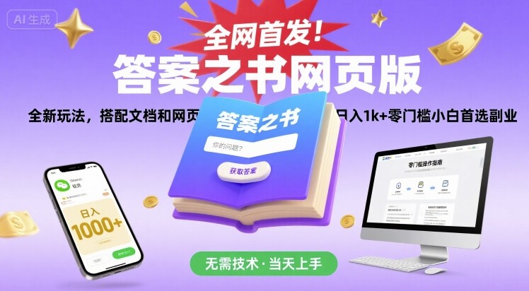 全网首发！答案之书网页版，全新玩法，搭配文档和网页，日入1k+零门槛小白首选副业【揭秘】-亮哥分享