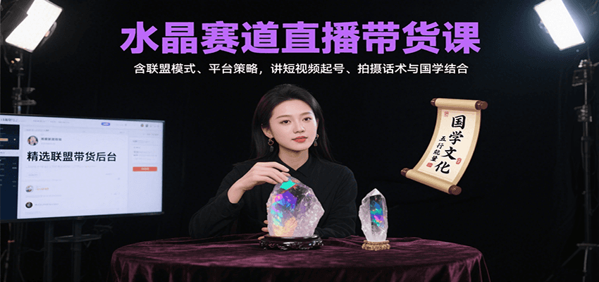 水晶赛道直播带货课：含联盟模式、平台策略，讲短视频起号、拍摄话术与国学结合-百盟网