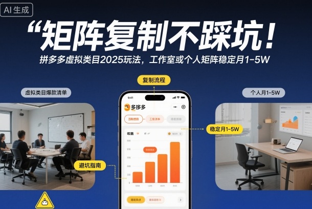 矩阵复制不踩坑！拼多多虚拟类目2025玩法，工作室或者个人矩阵稳定月1-5W【揭秘】-百盟网