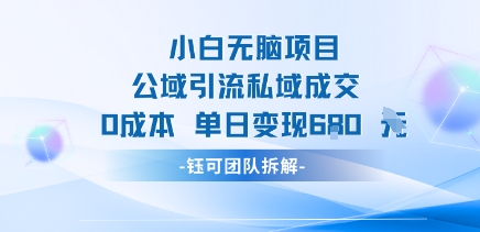 小白无脑项目公域引流私域成交0成本单日变现680米-牵机网