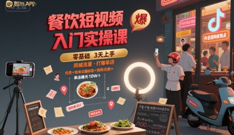 餐饮短视频入门实操课，引爆同城流量，打爆单店-美客咖