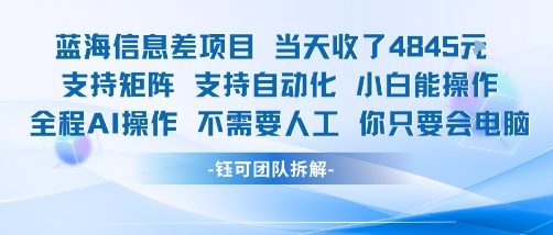 蓝海信息差项目当天收米1k+ 支持矩阵支持自动化小白能操作全程AI操作不需要人工你只要会电脑-美客咖
