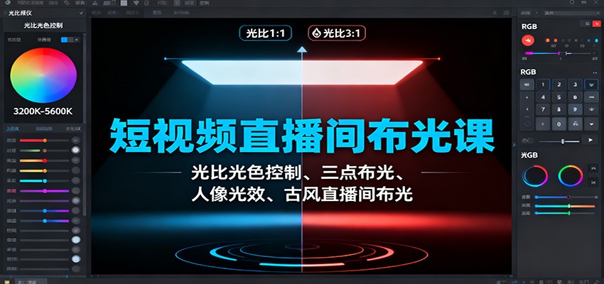 短视频直播间布光课:光比光色控制、三点布光、人像光效、古风直播间布光-百盟网