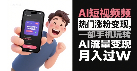 AI短视频热门涨粉变现，一部手机玩转AI流量变现，月入过W-创圈网