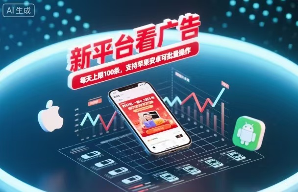 新台看广告,养好机一条5毛到5块,单机日入30到100,支持苹果安卓,可批量操作。-百盟网