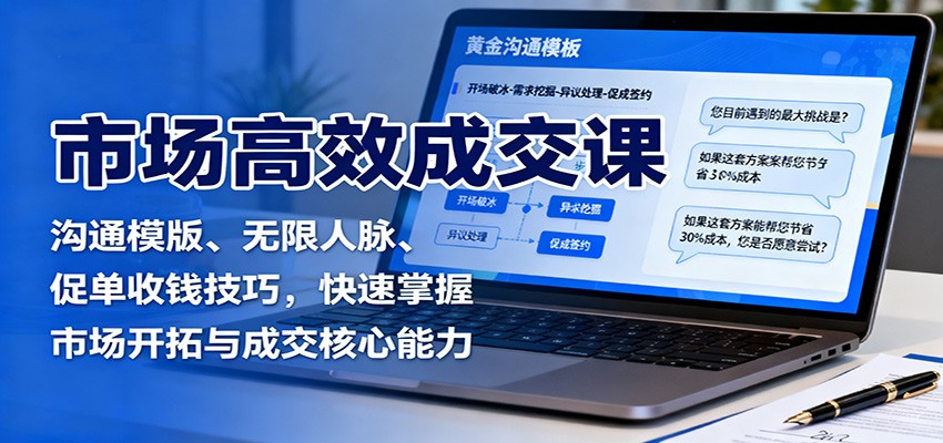 市场高效成交课：沟通模版、无限人脉、促单收钱技巧，快速掌握市场开拓与成交核心能力-百盟网