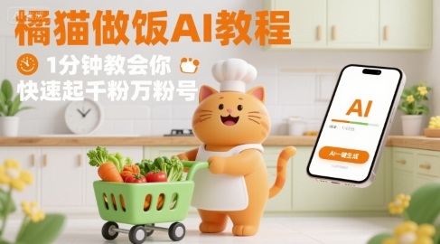 有趣的橘猫买菜做饭视频，用AI一键搞定，1分钟教会你，快速起千粉万粉号-百盟网