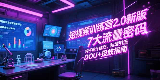 短视频训练营2.0新版，7大流量密码/钩子设计技巧/私域引流/DOU+投放指南-百盟网