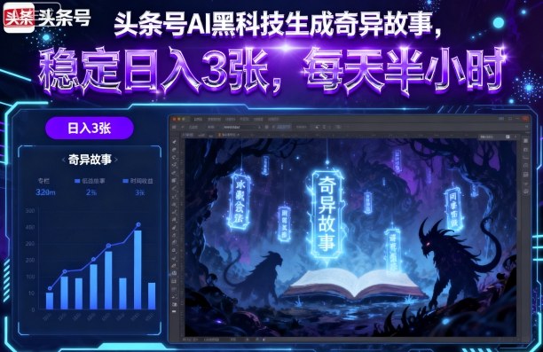 头条号AI黑科技生成奇异故事，稳定日入3张，每天半小时-百盟网