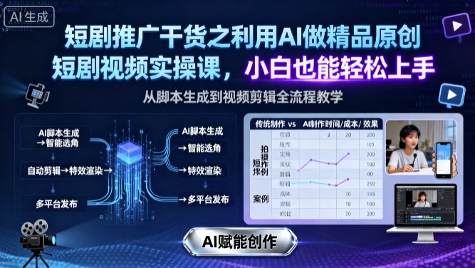 短剧推广干货之利用AI做精品原创短剧视频实操课,小白也能轻松上手-百盟网