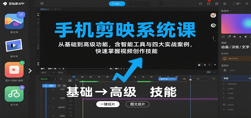手机剪映系统课，从基础到高级功能，含智能工具与四大实战案例，快速掌握视频创作技能-百盟网