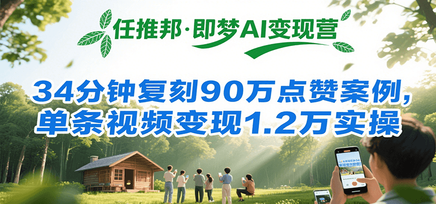 任推邦·即梦AI变现营，34分钟复刻90万点赞案例，单条视频变现1.2万实操-百盟网