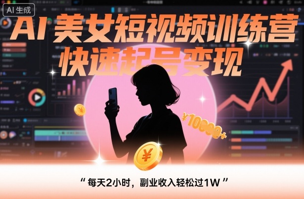 AI美女短视频训练营，快速起号变现，每天2小时，副业收入轻松过1W-百盟网